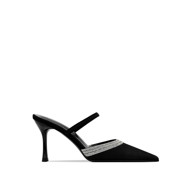Women's Closed Toe High Pointed Rhinestone Single-layer With Two Women's Fashion Shoes