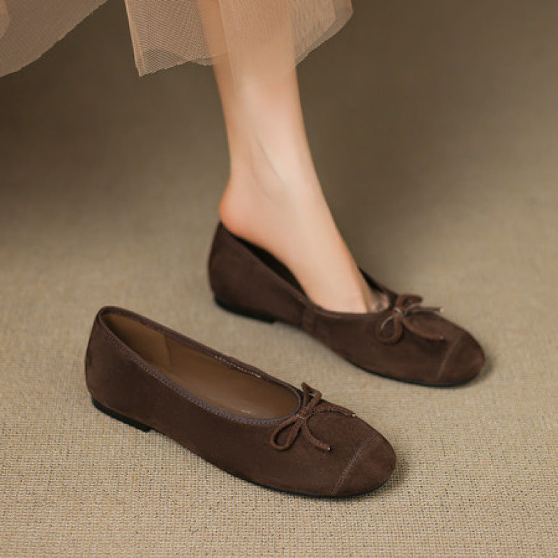 Women's Frosted Round Toe Pumps Bow Slip-on Women's Casual Shoes