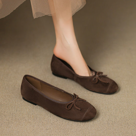 Women's Frosted Round Toe Pumps Bow Slip-on Women's Casual Shoes