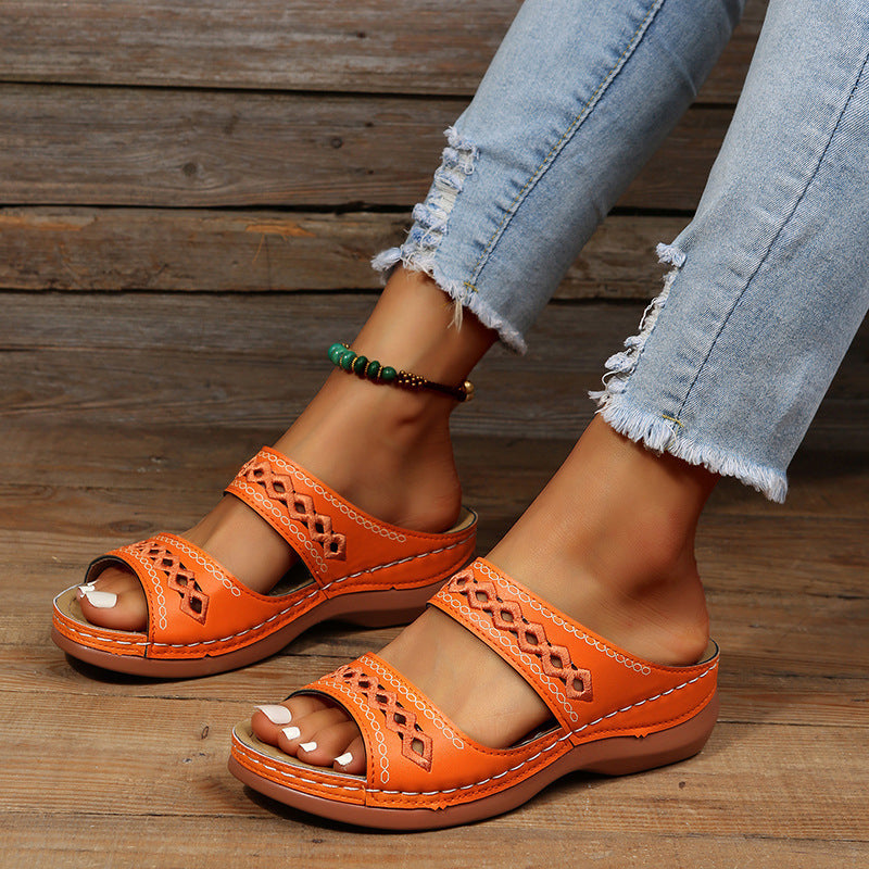 Women's Plus Size Retro Stitching Round Toe Sandals