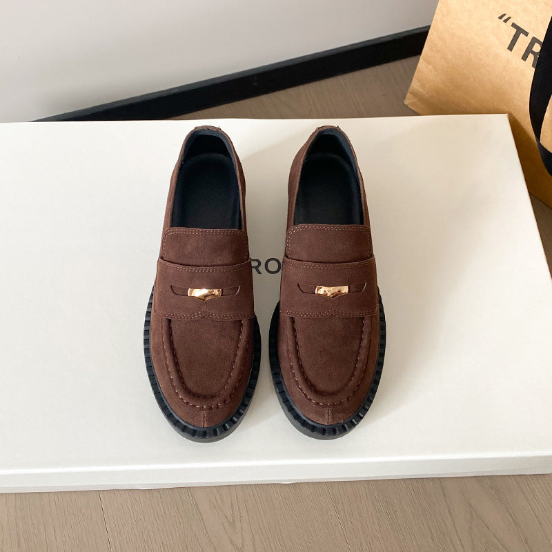 Women's British Platform One Pedal Small Gold Coin Loafers