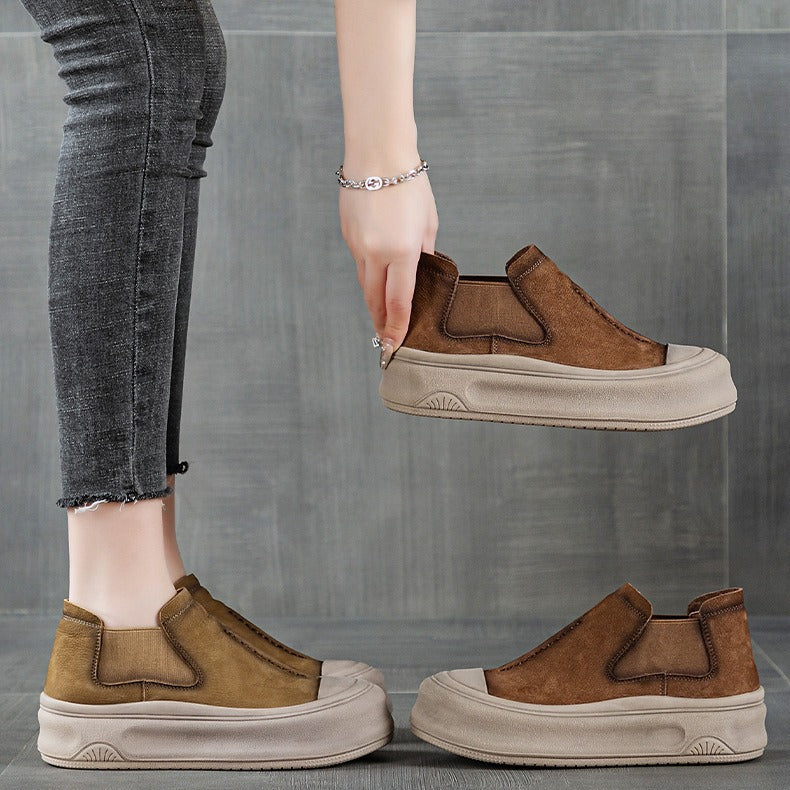 Women's First Layer Cowhide Board Autumn Retro Platform Height Increasing Women's Leather Boots