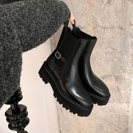 Women's Bottom Martin British Style Chunky Middle Boots