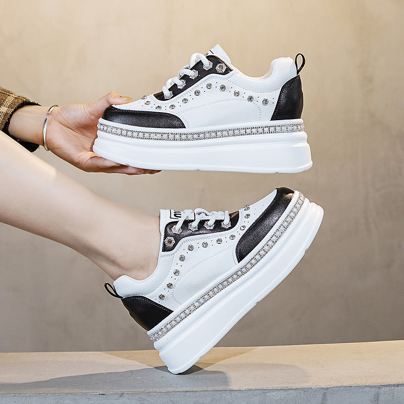 Women's Autumn Platform White Small Rhinestone Pearl Women's Casual Shoes