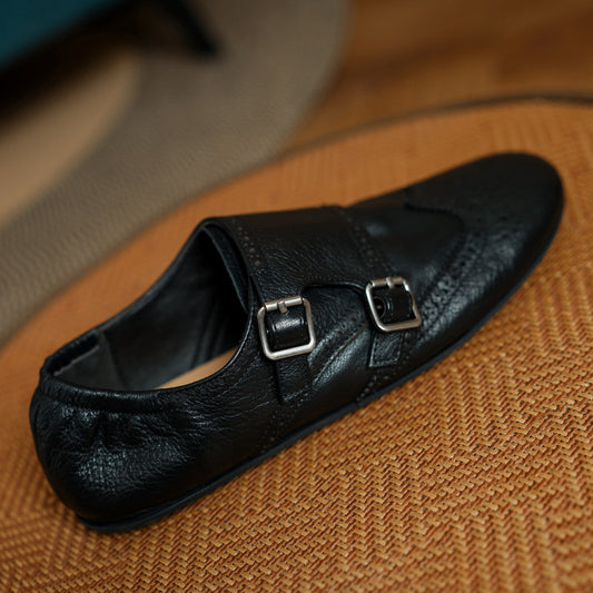 Sheepskin Version Belt Buckle Brush Color Retro British Style Loafers