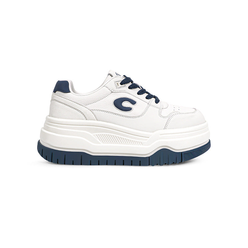 Women's Sheepskin Uncle's Thick-soled Light White Spring Sneakers