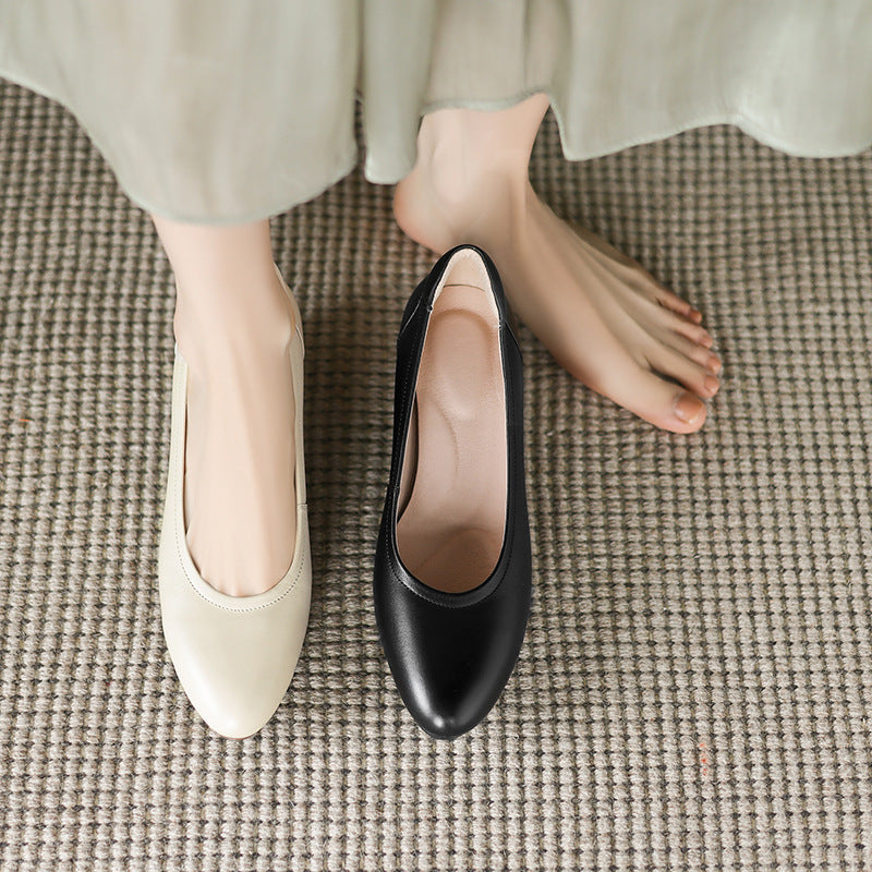 First Layer Cowhide Thick Pumps Female Women's Shoes