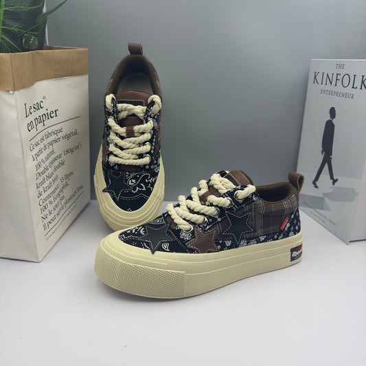 Men's Trendy Retro Embroidered Printed Versatile Skate Fashionable Korean Men's Canvas Shoes