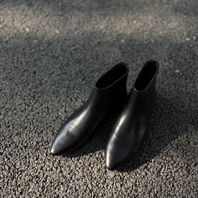 Pointed Ankle Vintage Zipper Genuine Basic Women's Fashion Shoes