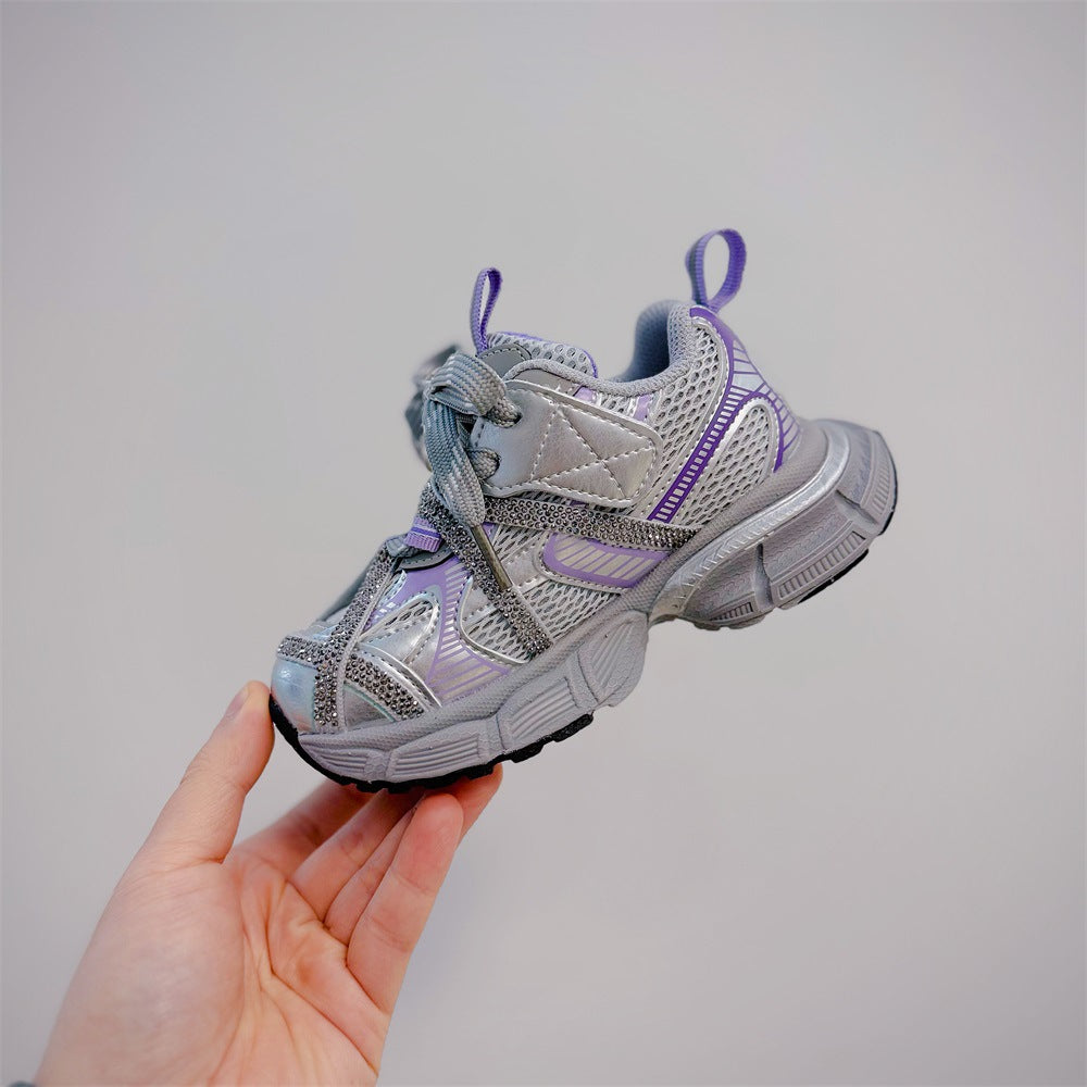Children's Spring Little Sweet Light Diamond Korean Style Western Casual Shoes