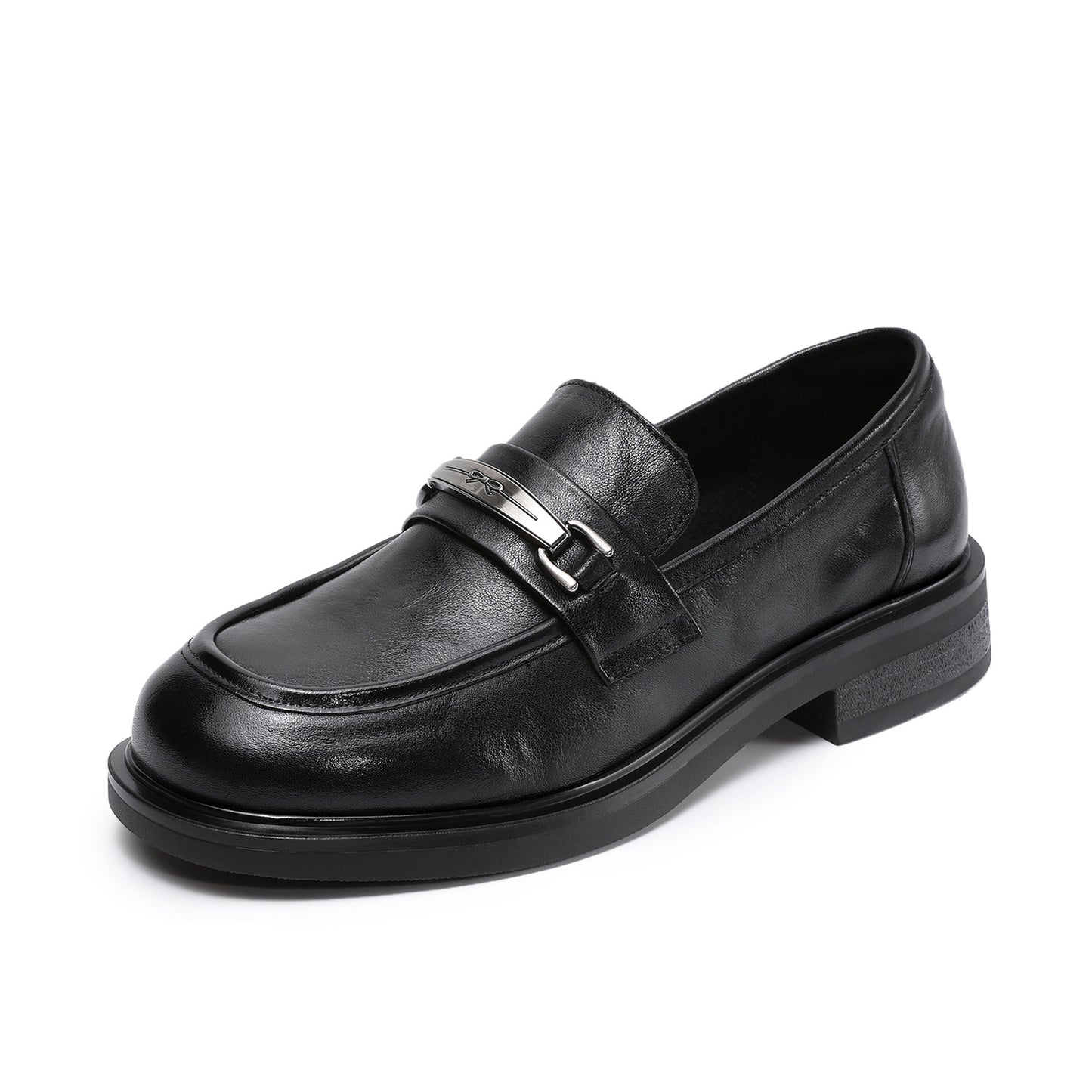 Women's Affordable Luxury Metal Buckle Slip-on Brown Thin Leather Shoes