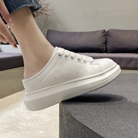 Women's White Height Increasing Insole Summer Genuine Mcqueen Closed Toe Women's Board Shoes
