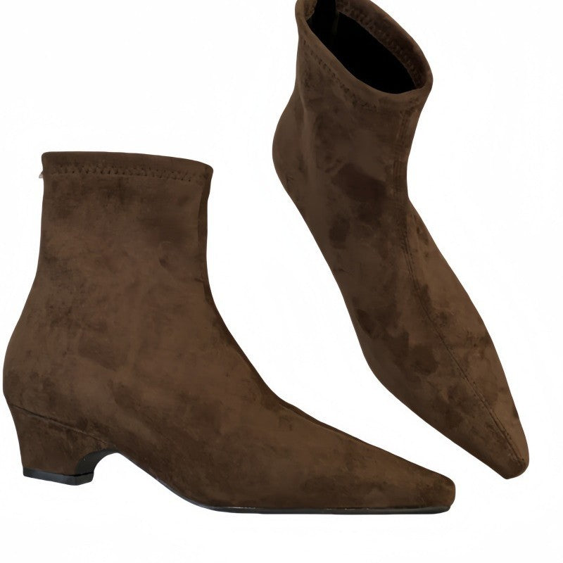 Women's Spring French Style Mid Chunky Pointed Boots