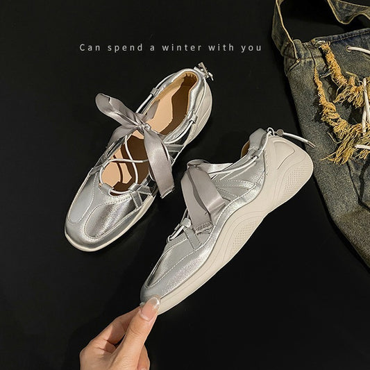 Fashion Strap Ballet Female Platform Bow Flat Casual Shoes