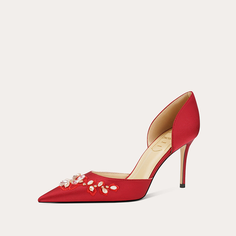 Women's Flower Rhinestone Wedding Temperament Banquet High Heels