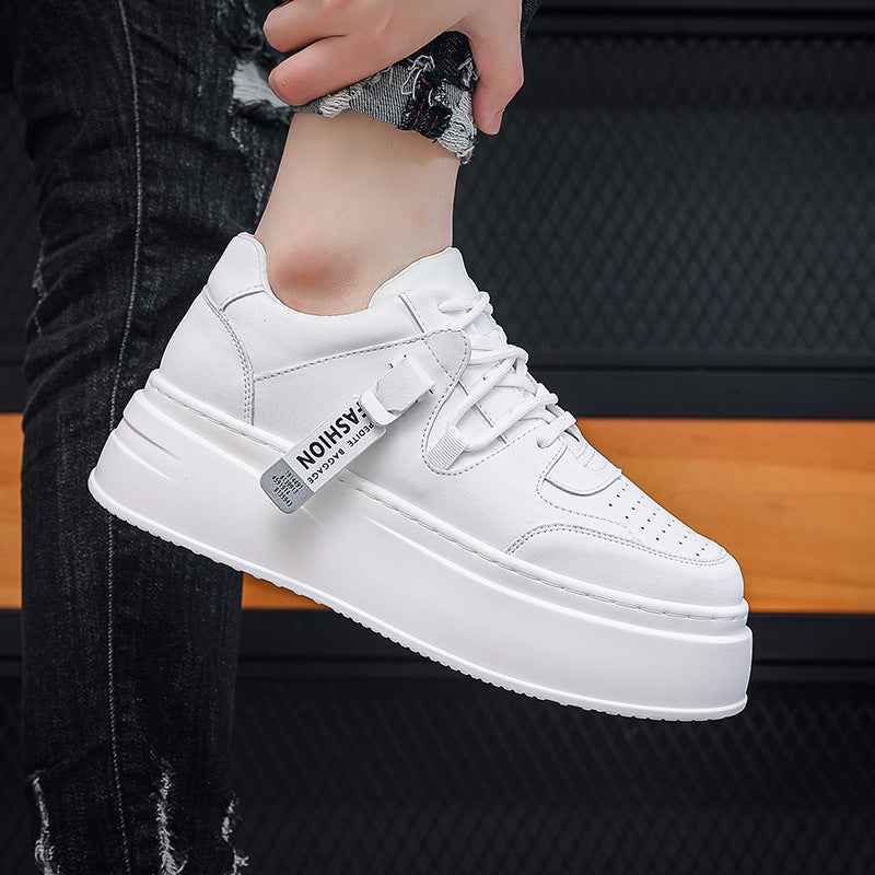 Men's Platform White Low Top Shallow Mouth Sneakers