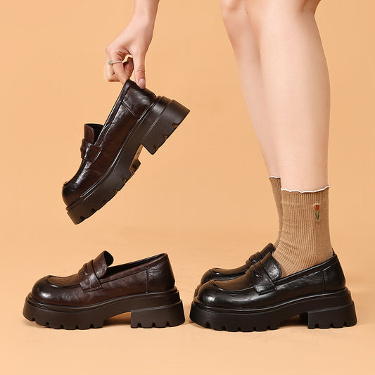 Women's Platform Skirt Wild Slip-on Pumps Chunky Loafers