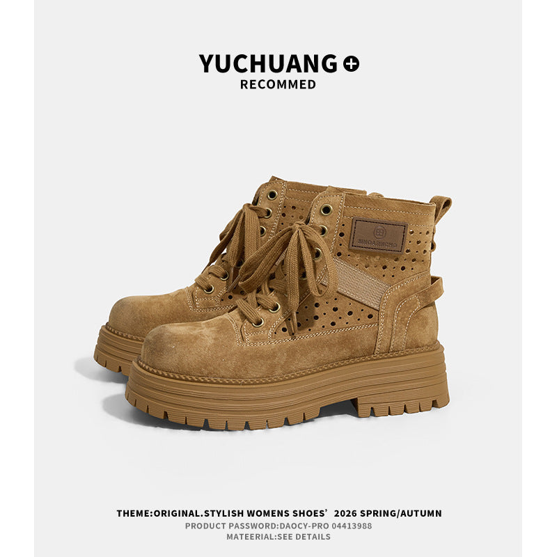 Women's Spring Retro Breathable Summer Thin British Style Ankle Women's Leather Boots