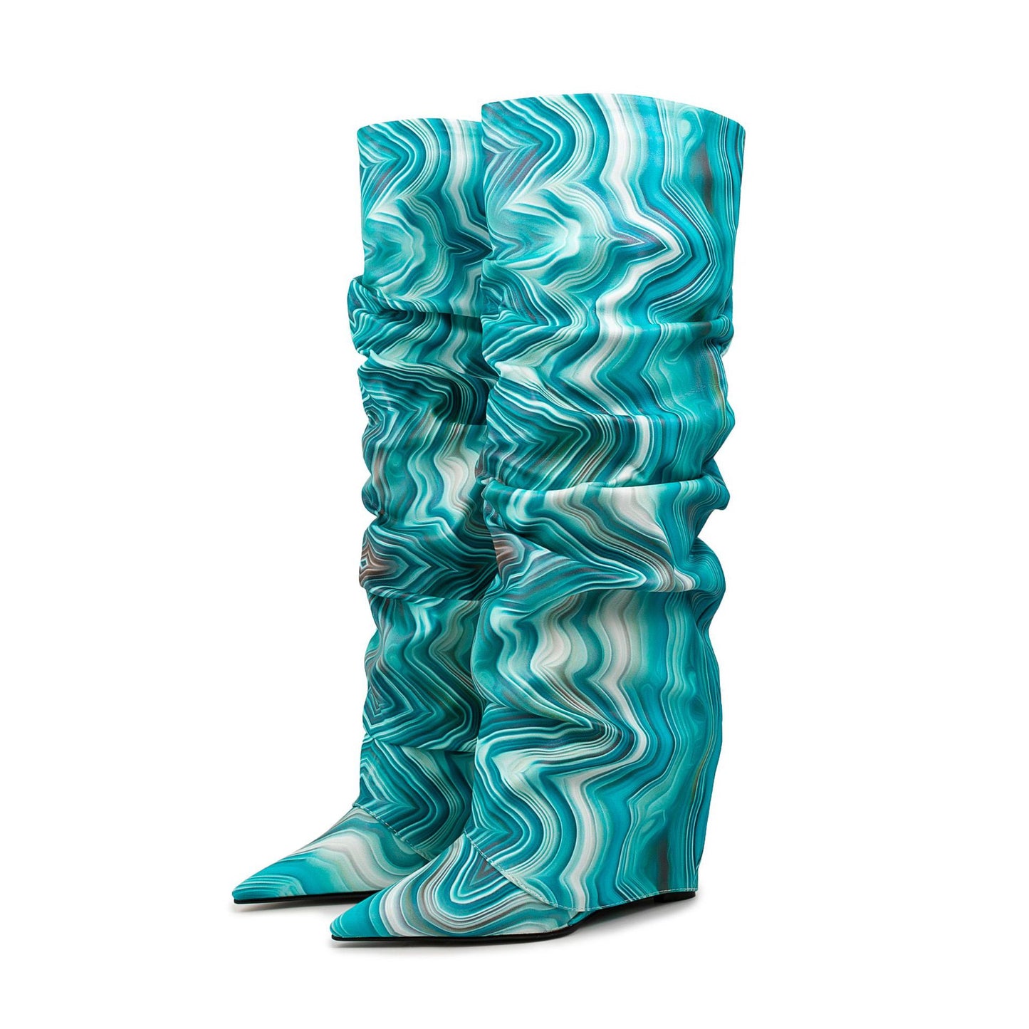 Wedge Geometric Colorful Abstract Sleeve Flanging Women's Leather Boots