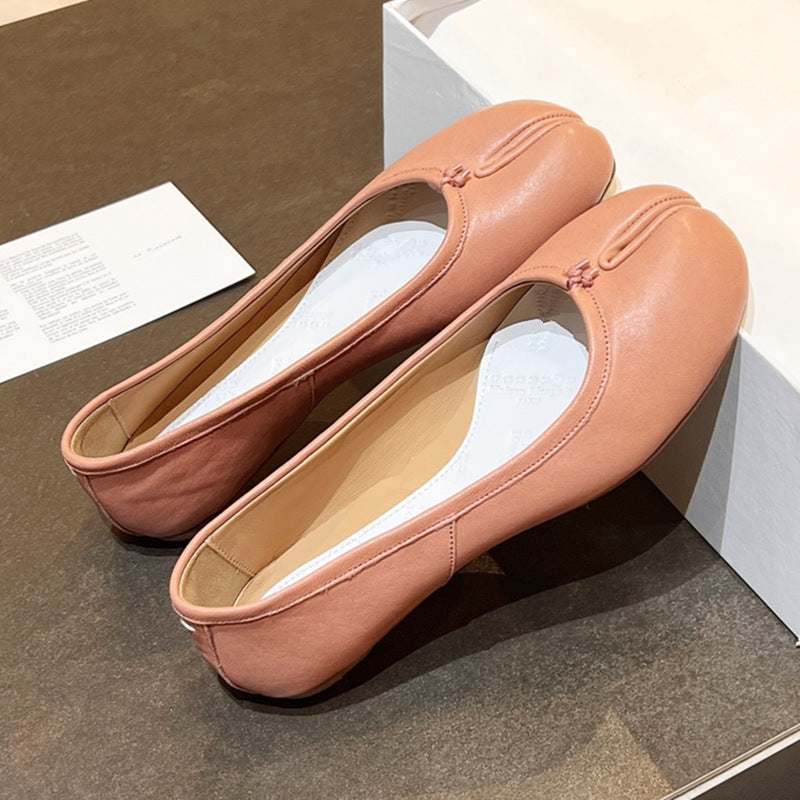 High Version Genuine Sheep Skin Split Toe Flat Ballet Loafers