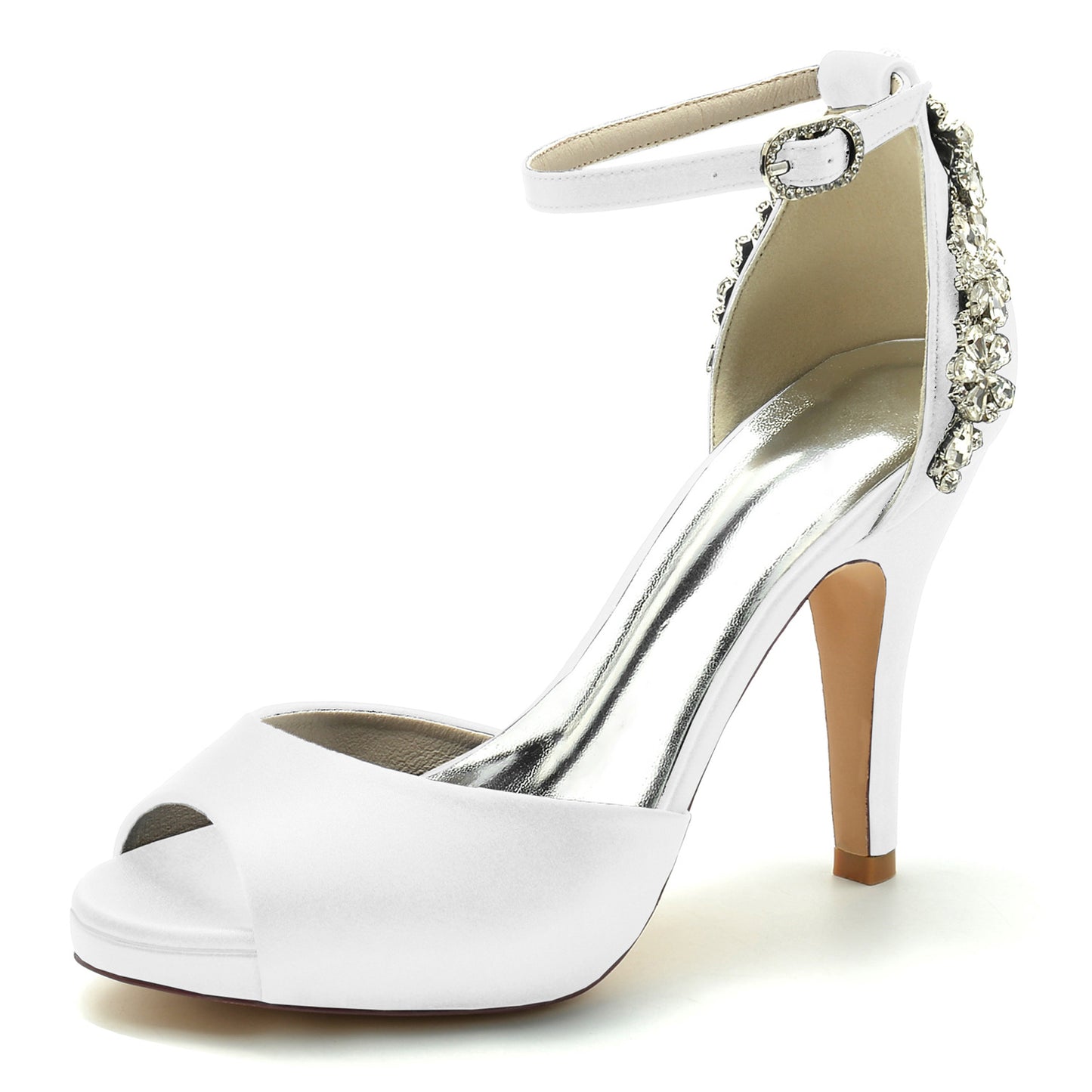 Women's Waterproof Platform Hollow Rhinestone Wristband Wedding Bridal Heels