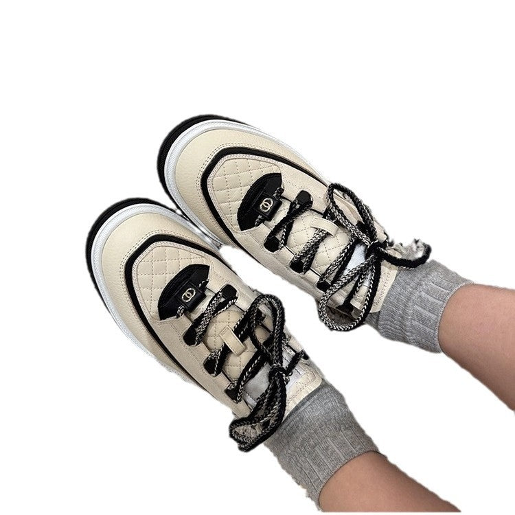 Women's Classic Style Panda Platform Rhombus White Women's Board Shoes