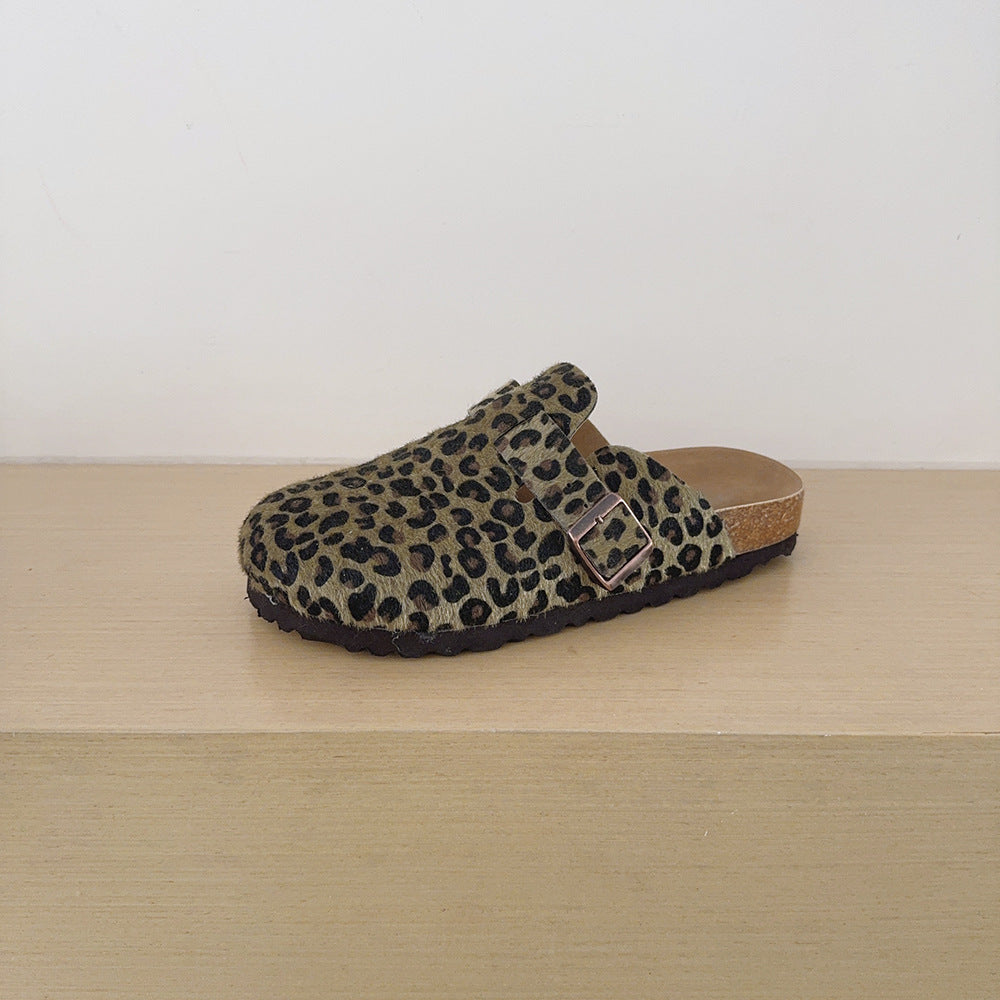 Women's Buckle Leopard Print Summer Closed Toe Half Support Slip-on Lofter Women's Casual Shoes