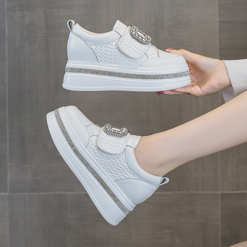 Women's Velcro Rhinestone Sports Thick Bottom Small Hidden Heels