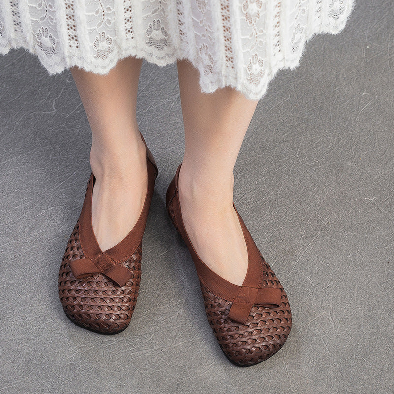 Women's French Flat Hole Mom Extra Large Size Comfortable Men's Shoes