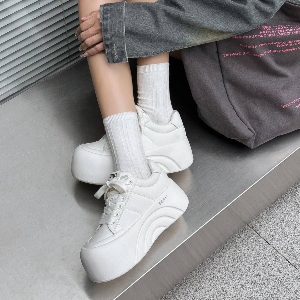 Women's White Fashionable Elegant Ugly Cute Big Sneakers