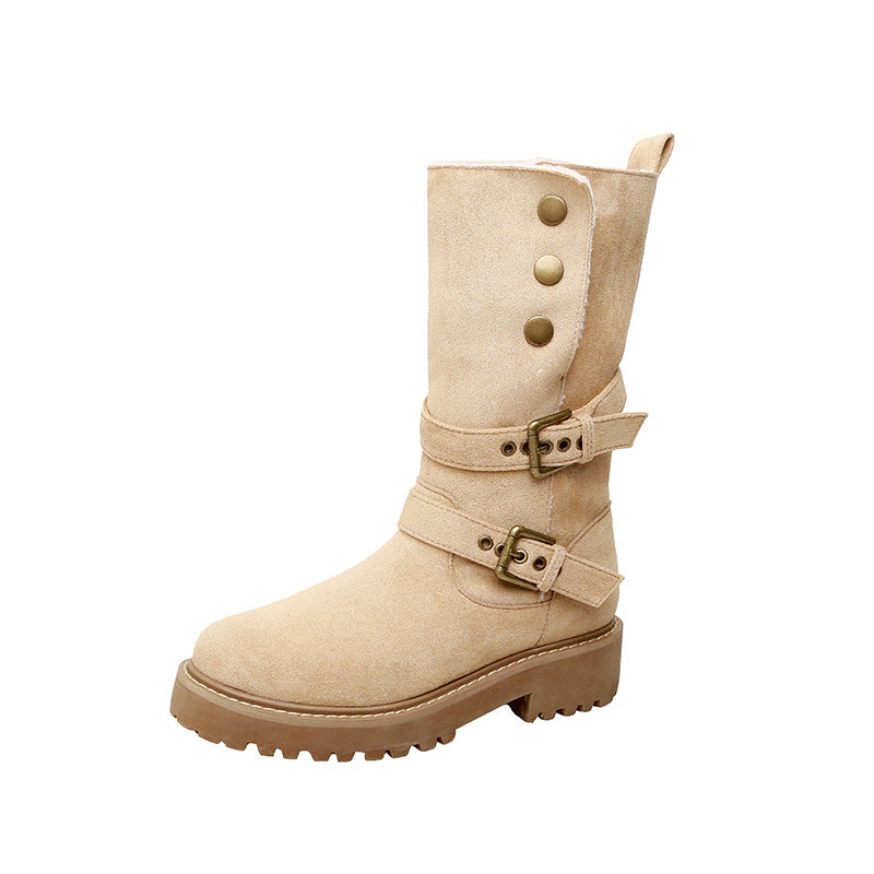 Women's Grape Mom Retro Genuine Elevator Chunky Boots