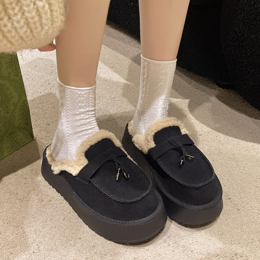 Women's Platform Fluffy Outdoor Toe Cap Semi Women's Shoes