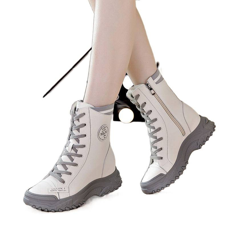 Women's Booties Fleece-lined Cotton Small Man Height Increasing Insole Women's Leather Boots