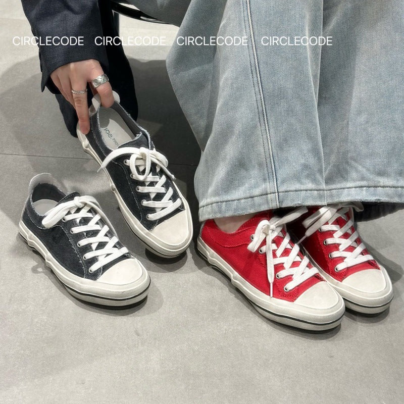 Women's Chun Korean Style Round Head Genuine Retro Vulcanized Women's Casual Shoes