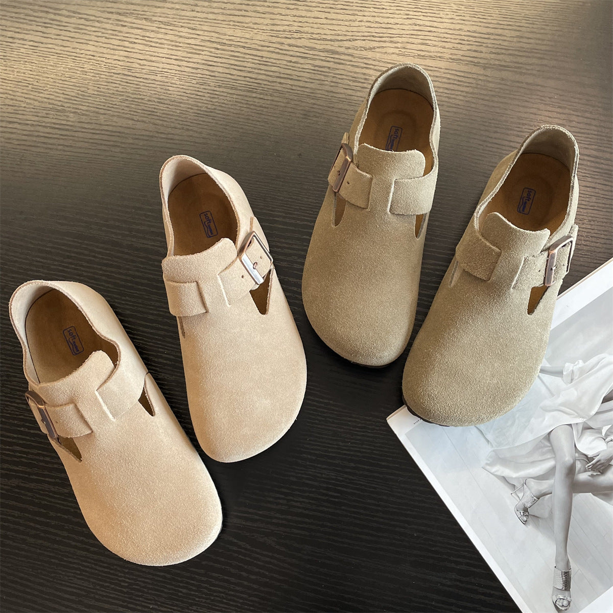 Women's Version Pure Cowhide Cork Closed Toe Lazy All-inclusive Women's Casual Shoes