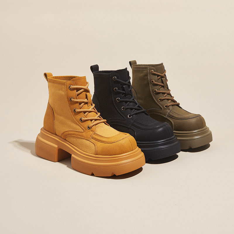 Women's Autumn Martin Korean Satin Low-cut Short Worker Women's Leather Boots
