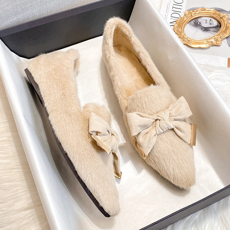 Women's & Men's Fluffy Outer Wear Flat Pointed Mink Fur Women's Shoes