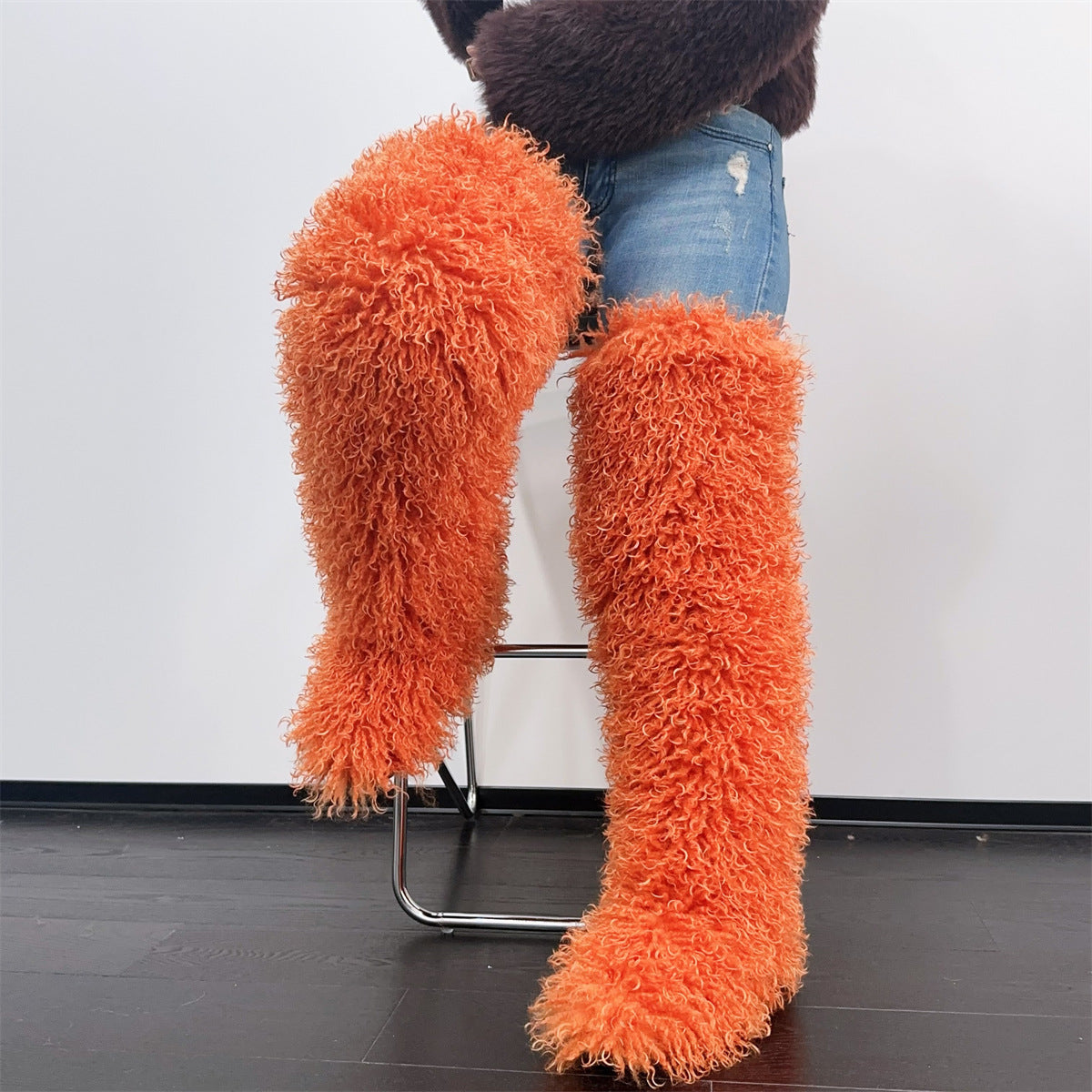 Imitated Tibet Sheep Fur Thigh Height Over Women's Snow Boots