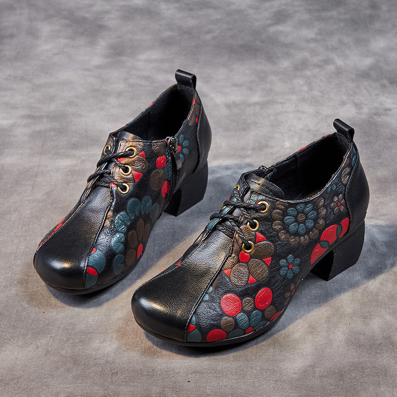 Women's & Men's Retro Ethnic Style Autumn Chunky Soft Bottom Cowhide Men's Shoes