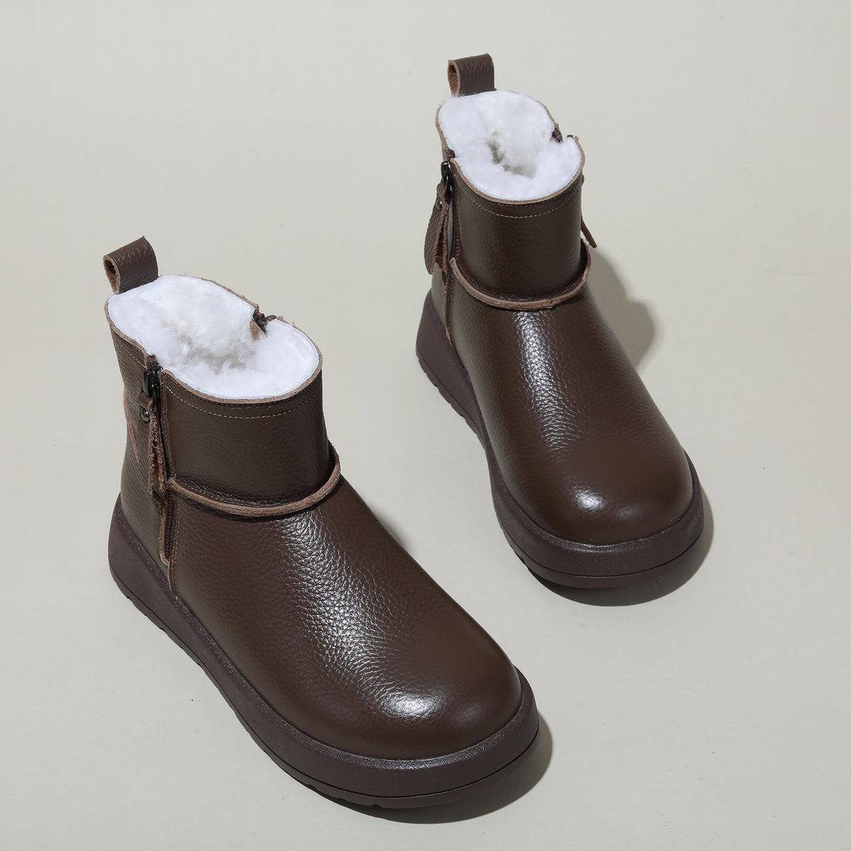 Women's First Layer Cowhide Winter Wool Platform Warm Booties Thickened Snow Boots