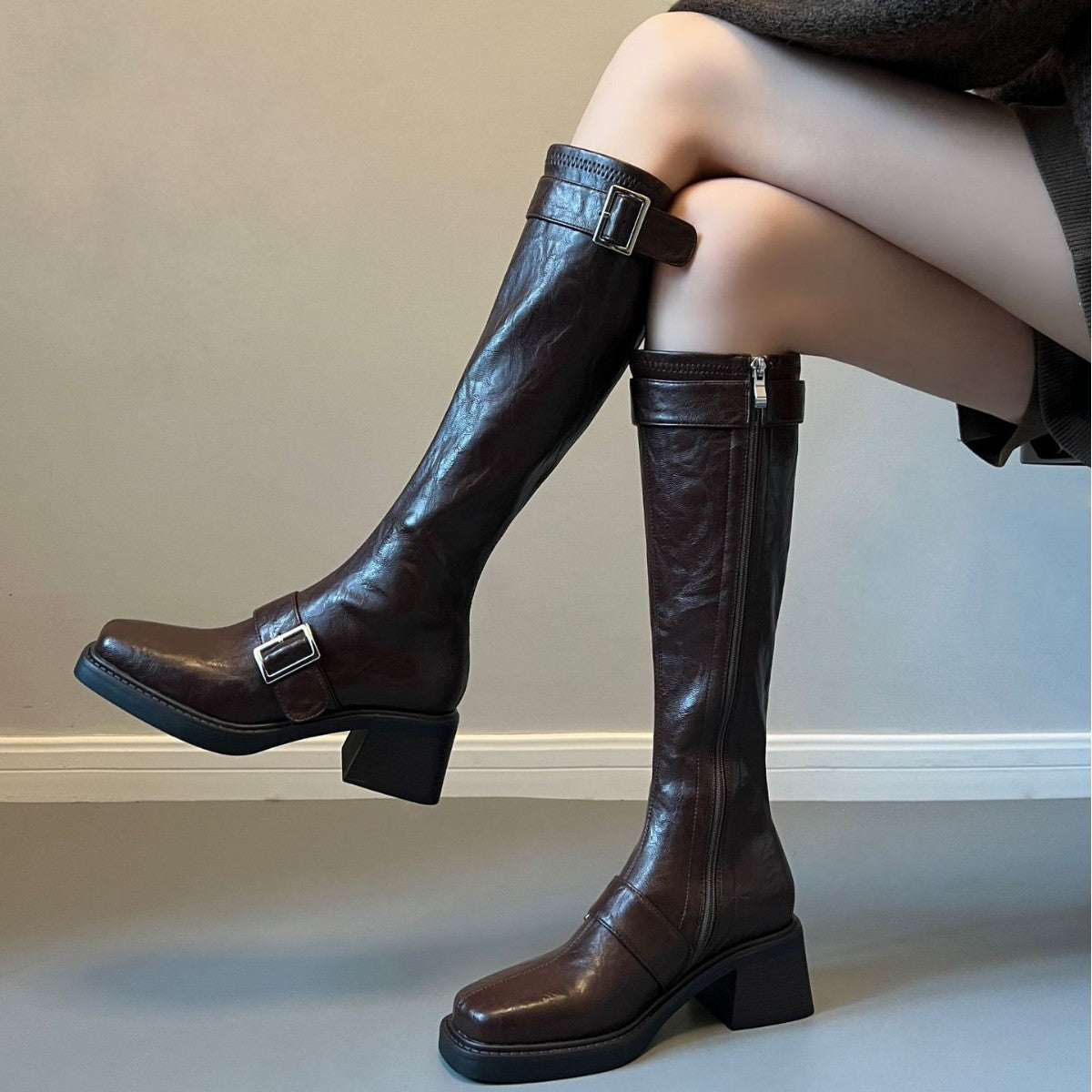 Long Female Knight Thick Below The Women's Leather Boots