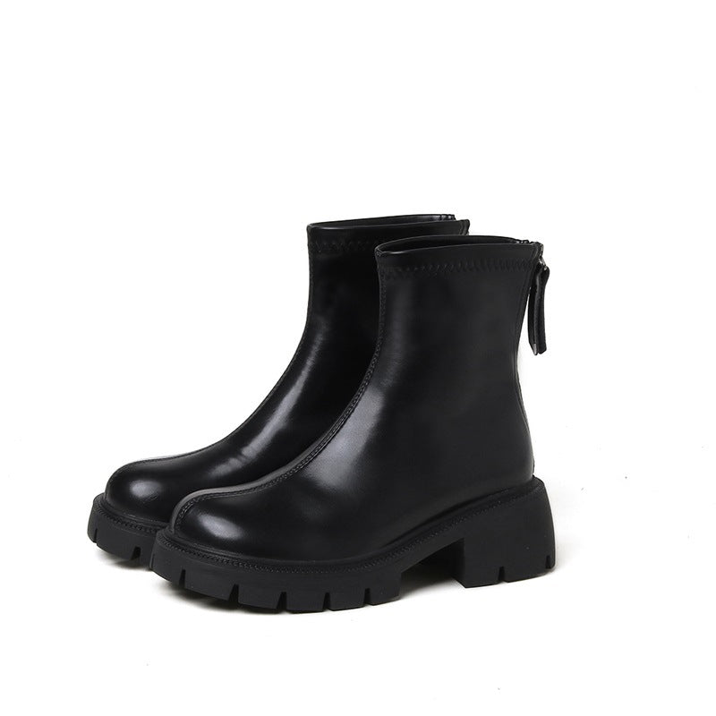 Women's British Style Martin Elastic Mid Brown Boots