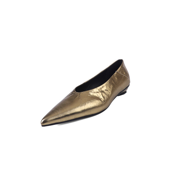 Women's Gold Shallow Mouth Pumps Low First Layer Men's Shoes