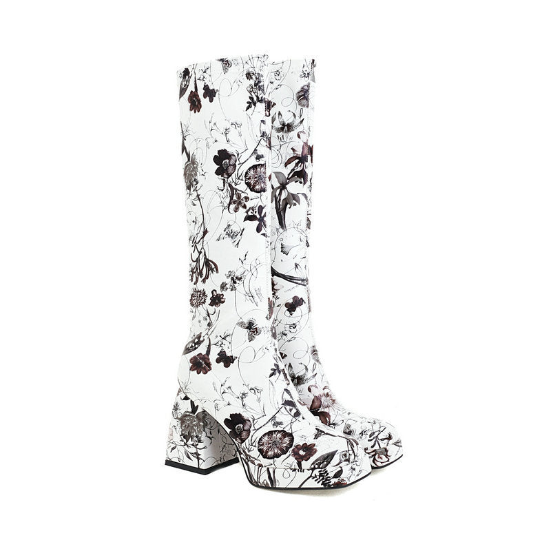 Women's High Leg Embroidered Thick Super Knee-high Long Women's Leather Boots