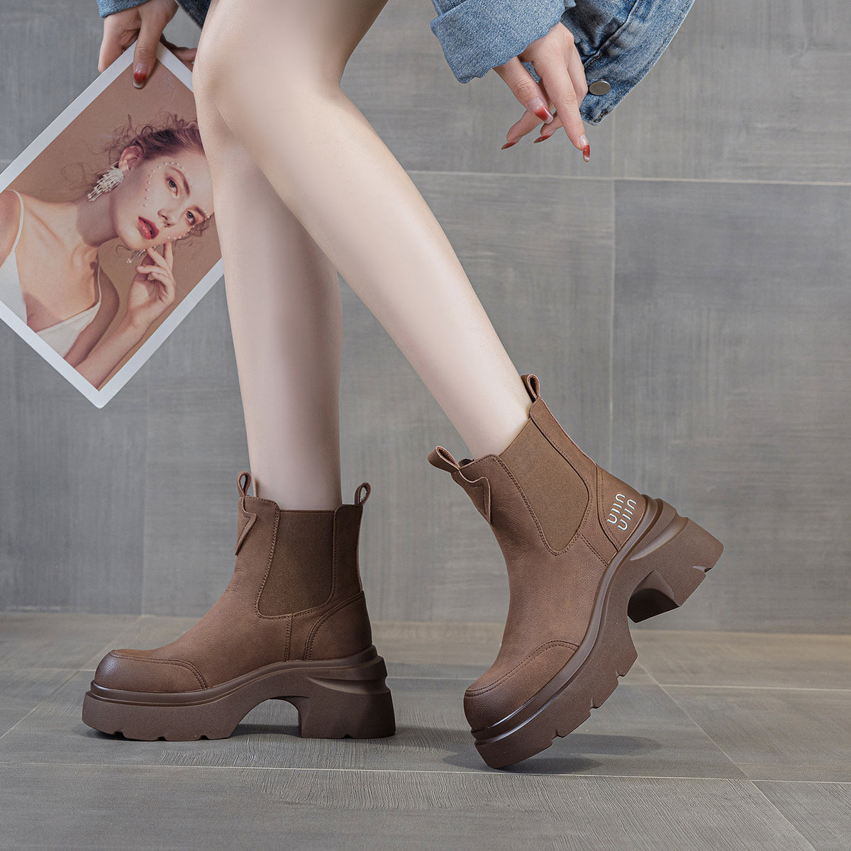 Women's Bottom Autumn Fashion British Style Slip-on Smoke Women's Leather Boots