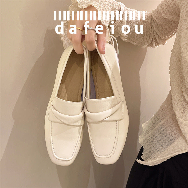 Women's Sheepskin Flat Pumps Summer Square Toe British Style Loafers