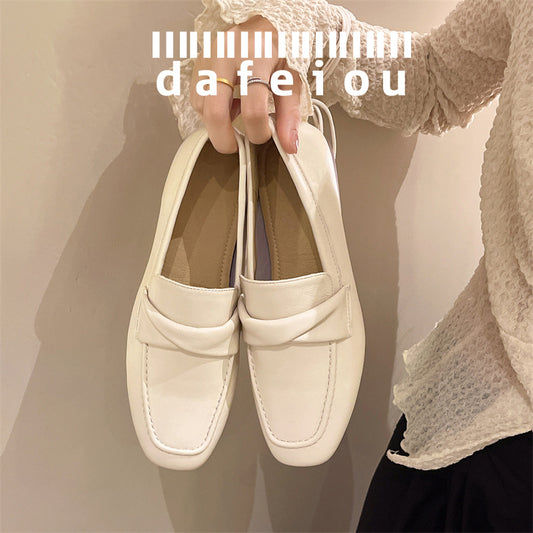 Women's Sheepskin Flat Pumps Summer Square Toe British Style Loafers
