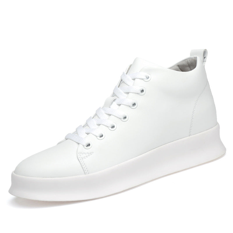 Men's Inner Height Increasing Board White Spring Leather Shoes