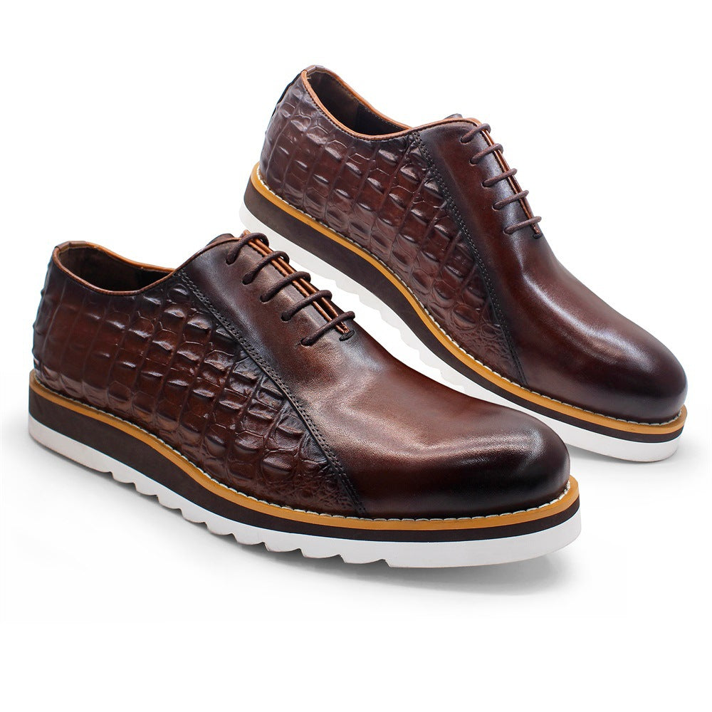 Men's First Layer Cowhide Fashion Platform Lightweight Daily Men's Casual Leather Shoes