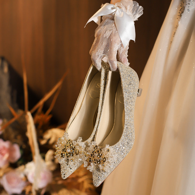 Women's French Style Bridal High Crystal Wedding Women's Fashion Shoes